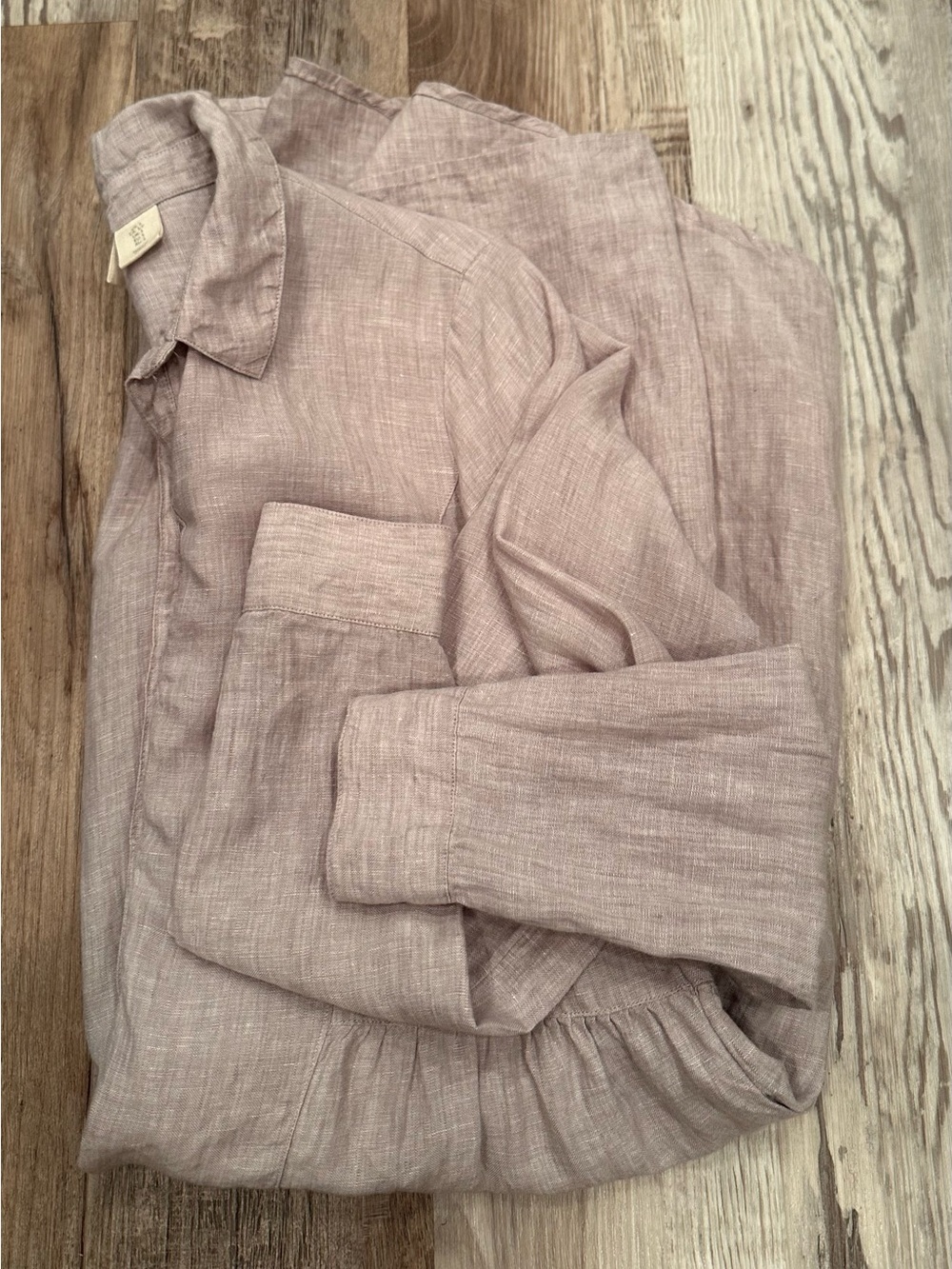 100% Linen Shirt Dress Long Sleeve MIDI Breathable Flowy Pockets Staple Sz S - Picture 14 of 14